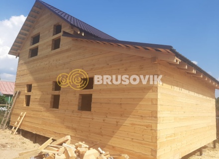 Дом 6х7 м с гаражом 4х7 м из обрезного бруса 150х150 мм по индивидуальному проекту в д. Соболево, Орехово-Зуевский г.о., Московская область