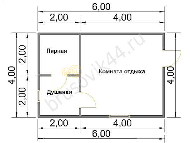 Проект №10 баня из бруса 6х4